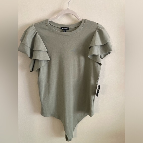 Express Flutter Sleeve Button Suit Green Ribbed XL NWT - Picture 1 of 8